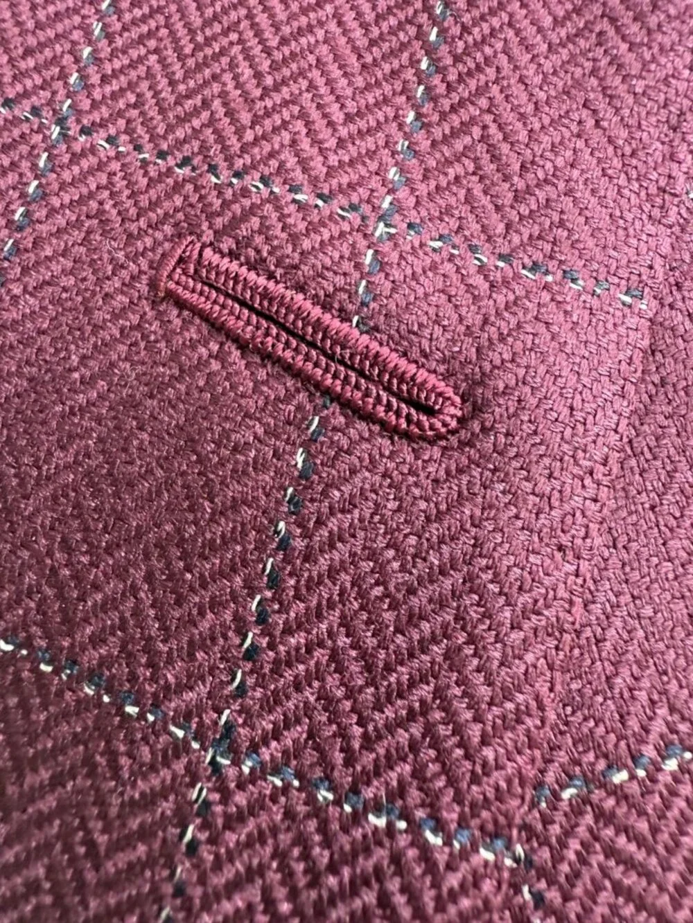 Vintage Bespoke Burgundy Windowpane Wool Sport Coat Blazer Men's 46R Hand Tailor